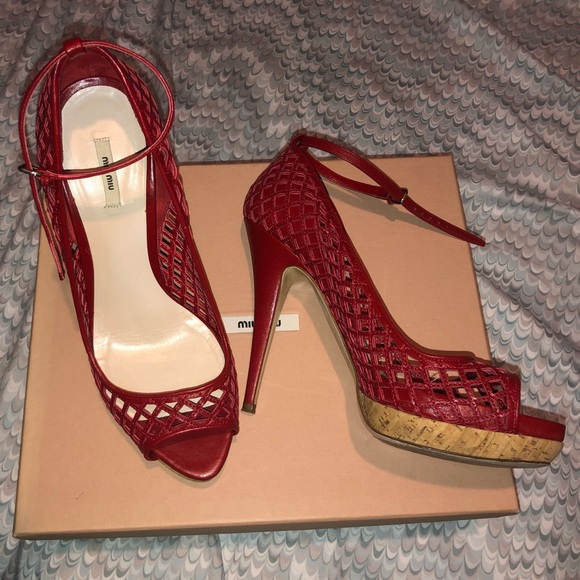 Miu Miu Shoes - Miu Miu Red Peep-Toe Heels
